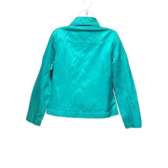 TanJay Emerald Green Crinkle Satin Block Zip Front Jacket Size 8 - Picture 2 of 4